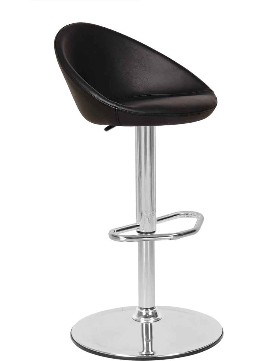 Leslie Bar Taburesi - Siyah Deri - Bar Koltuğu - Tabure